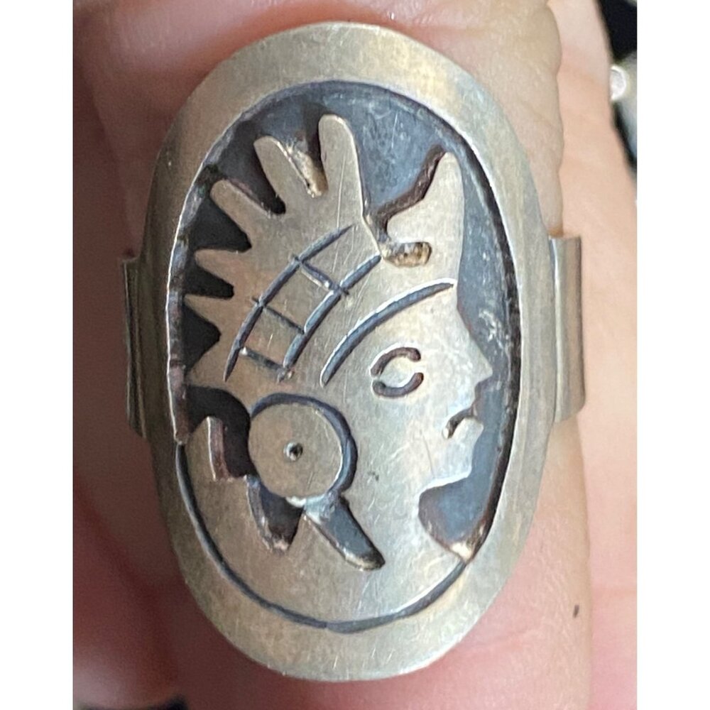 Ring Size 8 Taxco Aztec Mexico Sterling Silver 925 Women Semi-Precious Stone